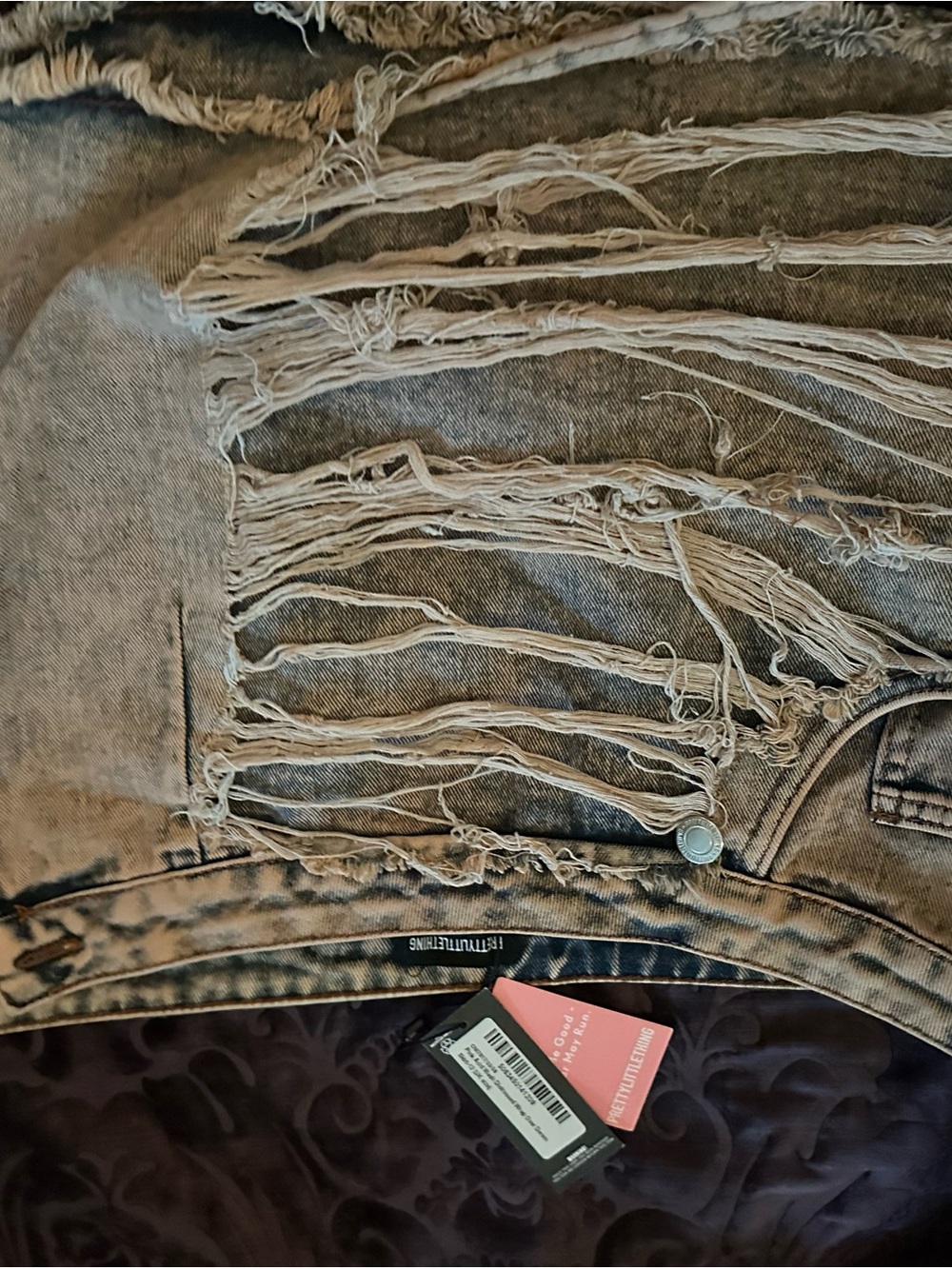 Pretty little thing Pink Acid Wash Distressed Wrap Over Denim Skirt - Picture 2 of 6